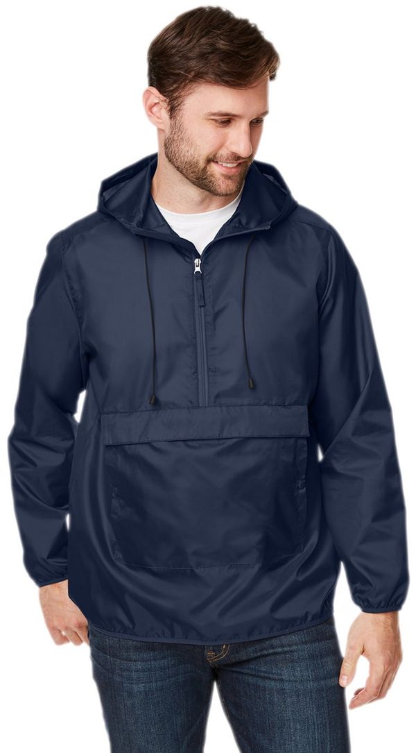 Am image of a Custom Team 365 Adult Zone Protect Packable Anorak Jacket in SPORT DARK NAVY!