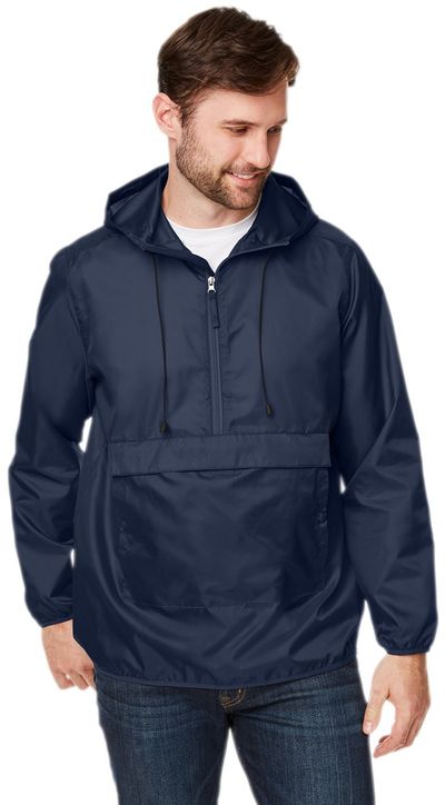 Am image of a Custom Team 365 Adult Zone Protect Packable Anorak Jacket in SPORT DARK NAVY!