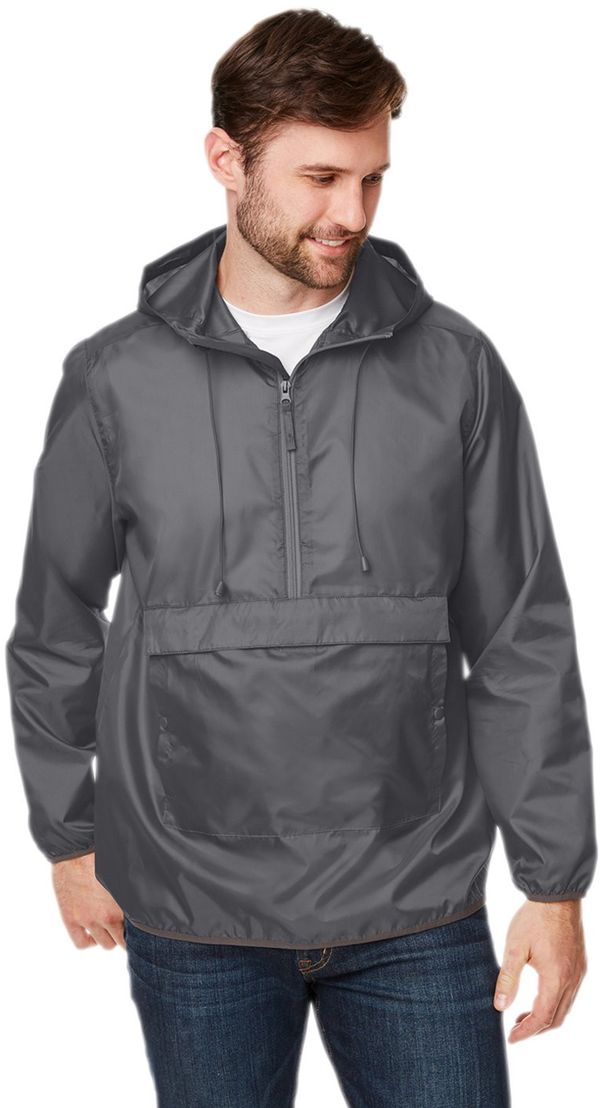 Am image of a Custom Team 365 Adult Zone Protect Packable Anorak Jacket in SPORT GRAPHITE!
