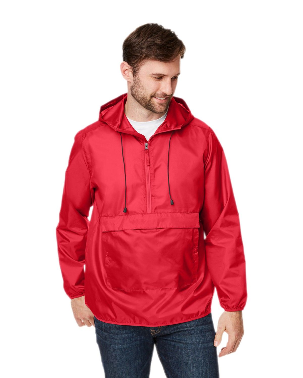 Team 365 Adult Zone Protect Packable Anorak Jacket in SPORT RED