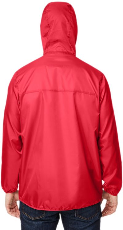 Am image of a Custom Team 365 Adult Zone Protect Packable Anorak Jacket in SPORT RED!