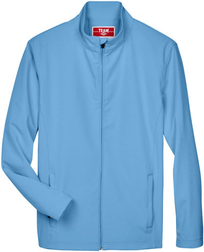 Am image of a Custom Team 365 Leader Soft Shell Jacket in Sport Light Blue!