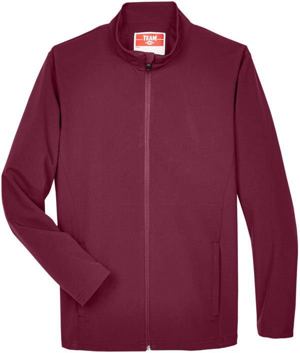 Am image of a Custom Team 365 Leader Soft Shell Jacket in Sport Maroon!