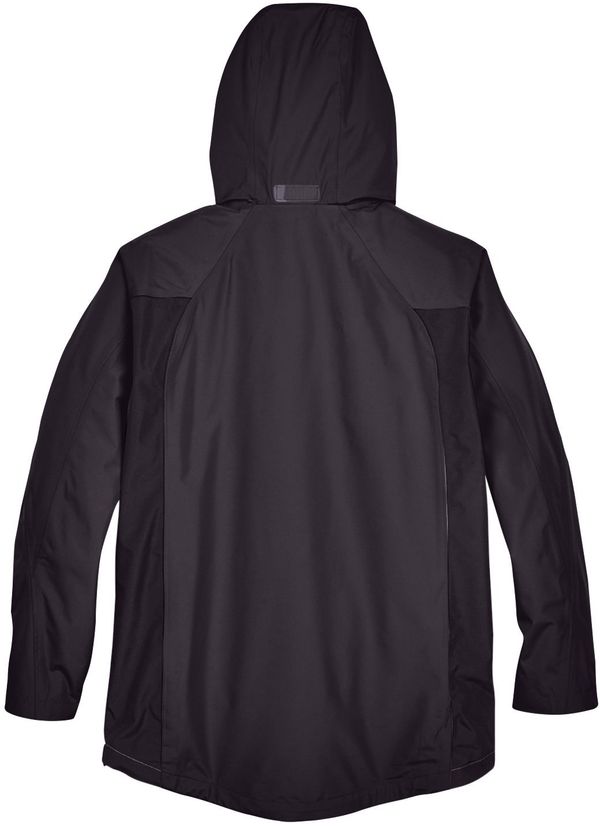 Am image of a Custom Team 365 Men's Dominator Waterproof Jacket in Black!