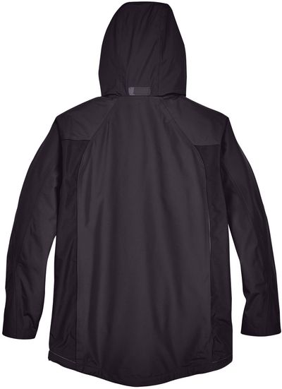 Am image of a Custom Team 365 Men's Dominator Waterproof Jacket in Black!
