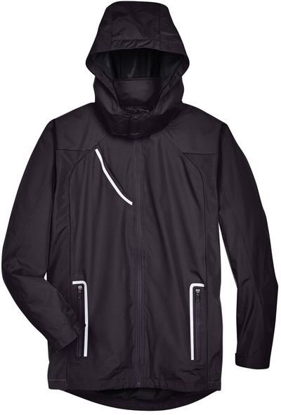 Am image of a Custom Team 365 Men's Dominator Waterproof Jacket in Black!