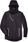 Am image of a Custom Team 365 Men's Dominator Waterproof Jacket in Black!