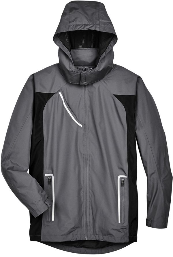 Am image of a Custom Team 365 Men's Dominator Waterproof Jacket in Sport Graphite!