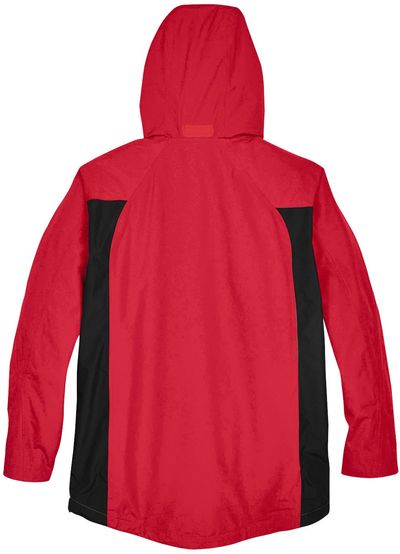 Am image of a Custom Team 365 Men's Dominator Waterproof Jacket in Sport Red!