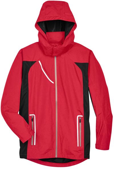 Am image of a Custom Team 365 Men's Dominator Waterproof Jacket in Sport Red!