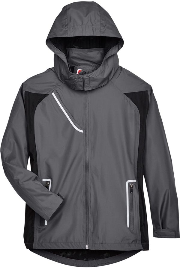 Am image of a Custom Team 365 Ladies' Dominator Waterproof Jacket in Sport Graphite!
