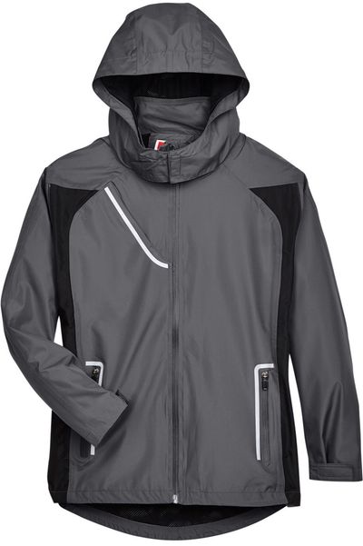 Am image of a Custom Team 365 Ladies' Dominator Waterproof Jacket in Sport Graphite!