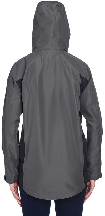 Am image of a Custom Team 365 Ladies' Dominator Waterproof Jacket in Sport Graphite!