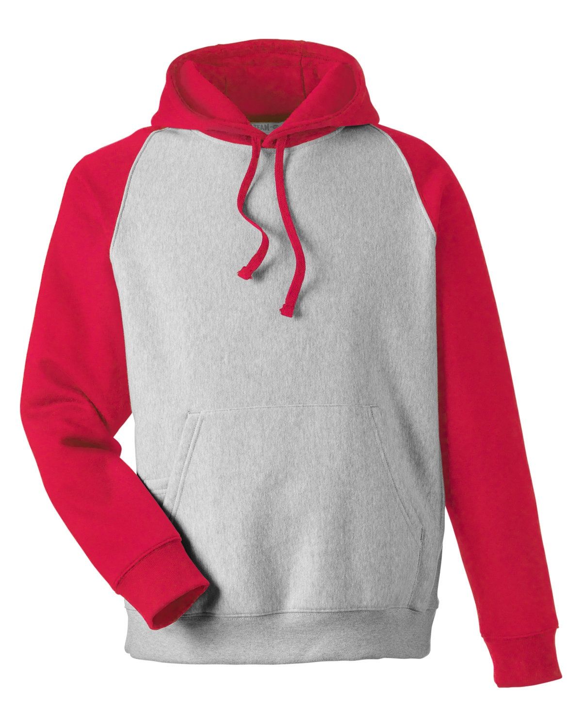 Team 365 Unisex Zone HydroSport™ Heavyweight Colorblock Hooded Sweatshirt in Athletic Heather/ Sport Red