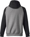 Am image of a Custom Team 365 Unisex Zone HydroSport™ Heavyweight Colorblock Hooded Sweatshirt in Dark Grey Heather/ Black!