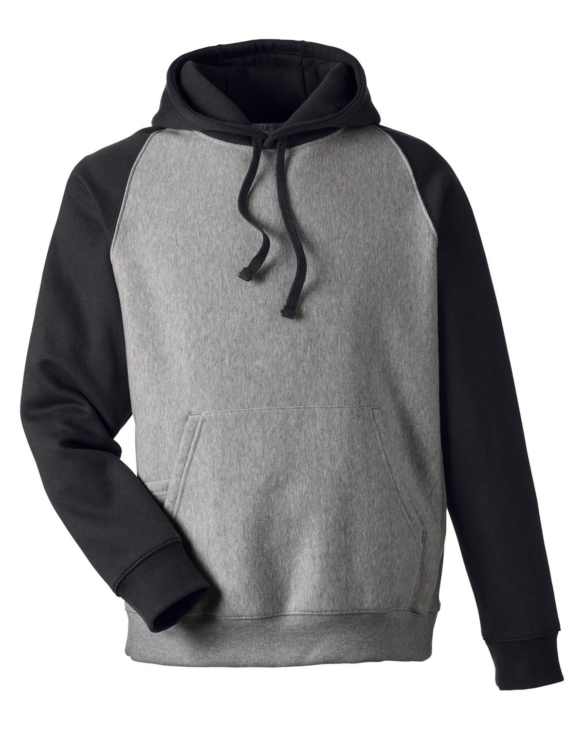 Team 365 Unisex Zone HydroSport™ Heavyweight Colorblock Hooded Sweatshirt in Dark Grey Heather/ Black