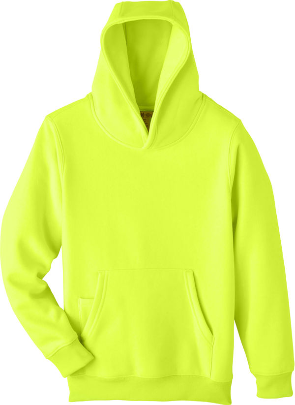 Am image of a Custom Team 365 Youth Zone HydroSport Heavyweight Pullover Hooded Sweatshirt in Safety Yellow!