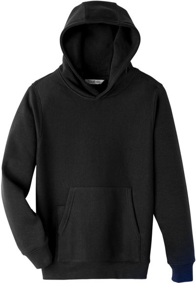 Am image of a Custom Team 365 Youth Zone HydroSport Heavyweight Pullover Hooded Sweatshirt in Black!