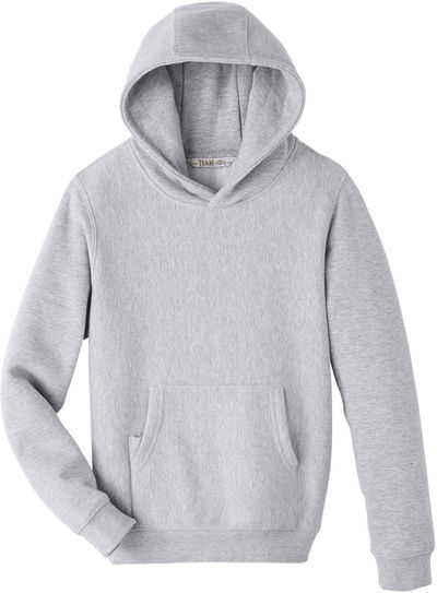 Am image of a Custom Team 365 Youth Zone HydroSport Heavyweight Pullover Hooded Sweatshirt in Athletic Heather!