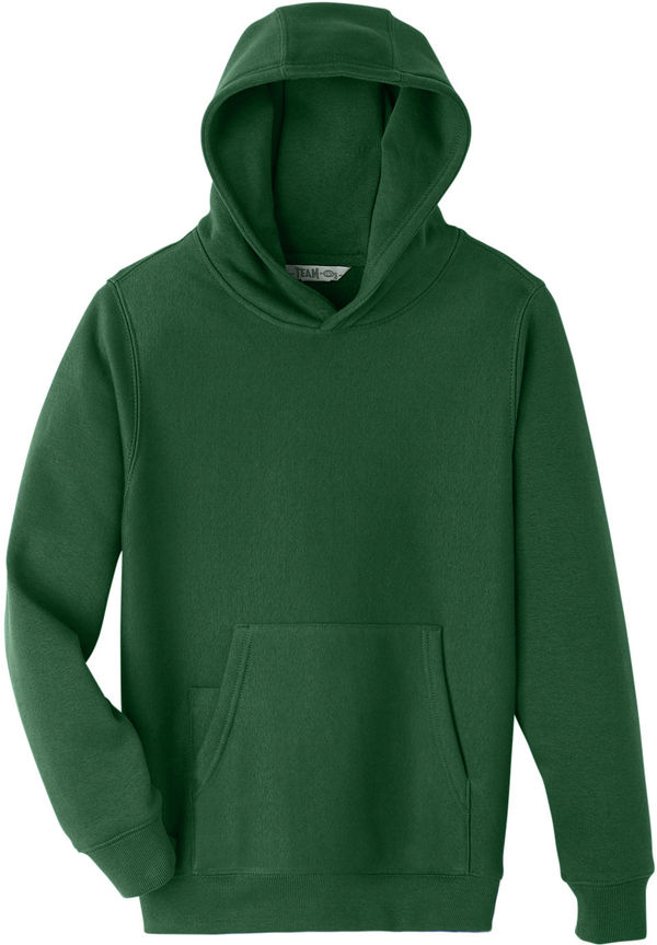 Am image of a Custom Team 365 Youth Zone HydroSport Heavyweight Pullover Hooded Sweatshirt in Sport Dark Green!