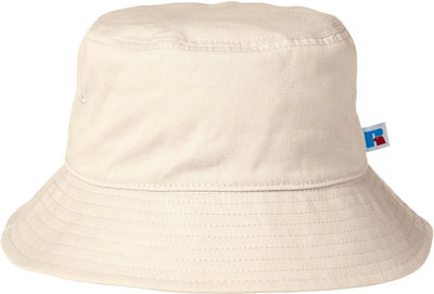 Am image of a Custom Russell Athletic Core Bucket Hat in Off White!