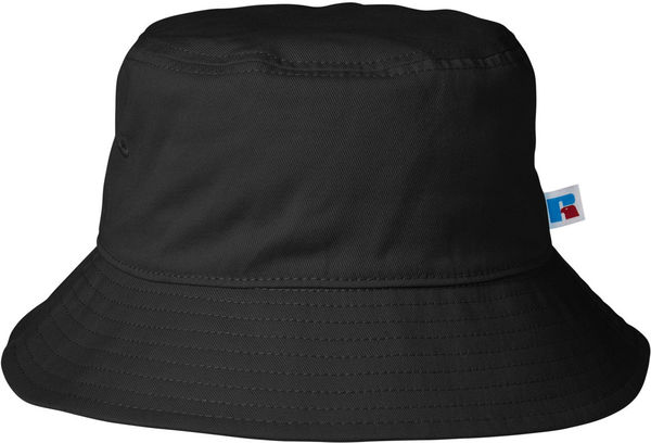 Am image of a Custom Russell Athletic Core Bucket Hat in Black!