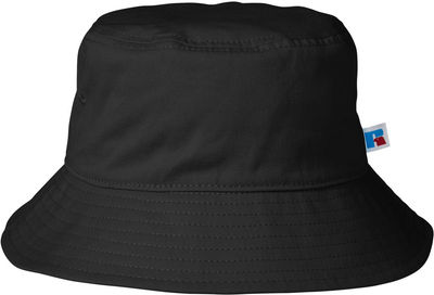 Am image of a Custom Russell Athletic Core Bucket Hat in Black!