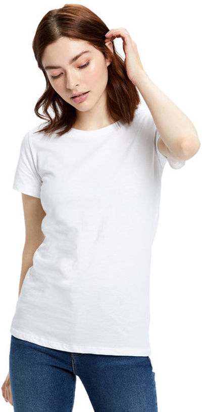 Am image of a Custom US Blanks Ladies Made in USA Short Sleeve Crew TShirt in White!