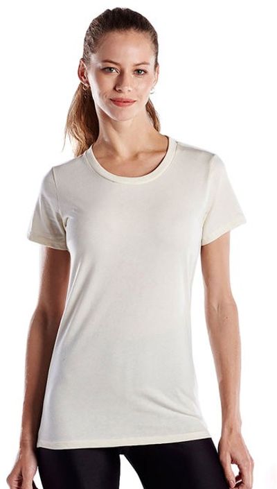Am image of a Custom US Blanks Ladies Made in USA Short Sleeve Crew TShirt in Cream!