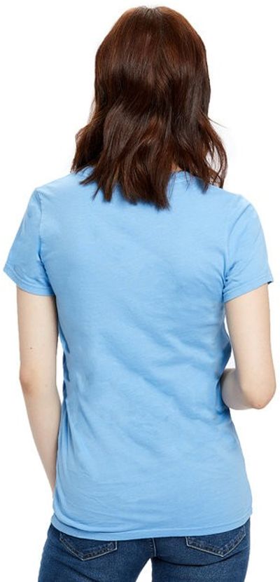 Am image of a Custom US Blanks Ladies Made in USA Short Sleeve Crew TShirt in Big Blue!
