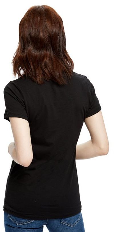 Am image of a Custom US Blanks Ladies Made in USA Short Sleeve Crew TShirt in Black!