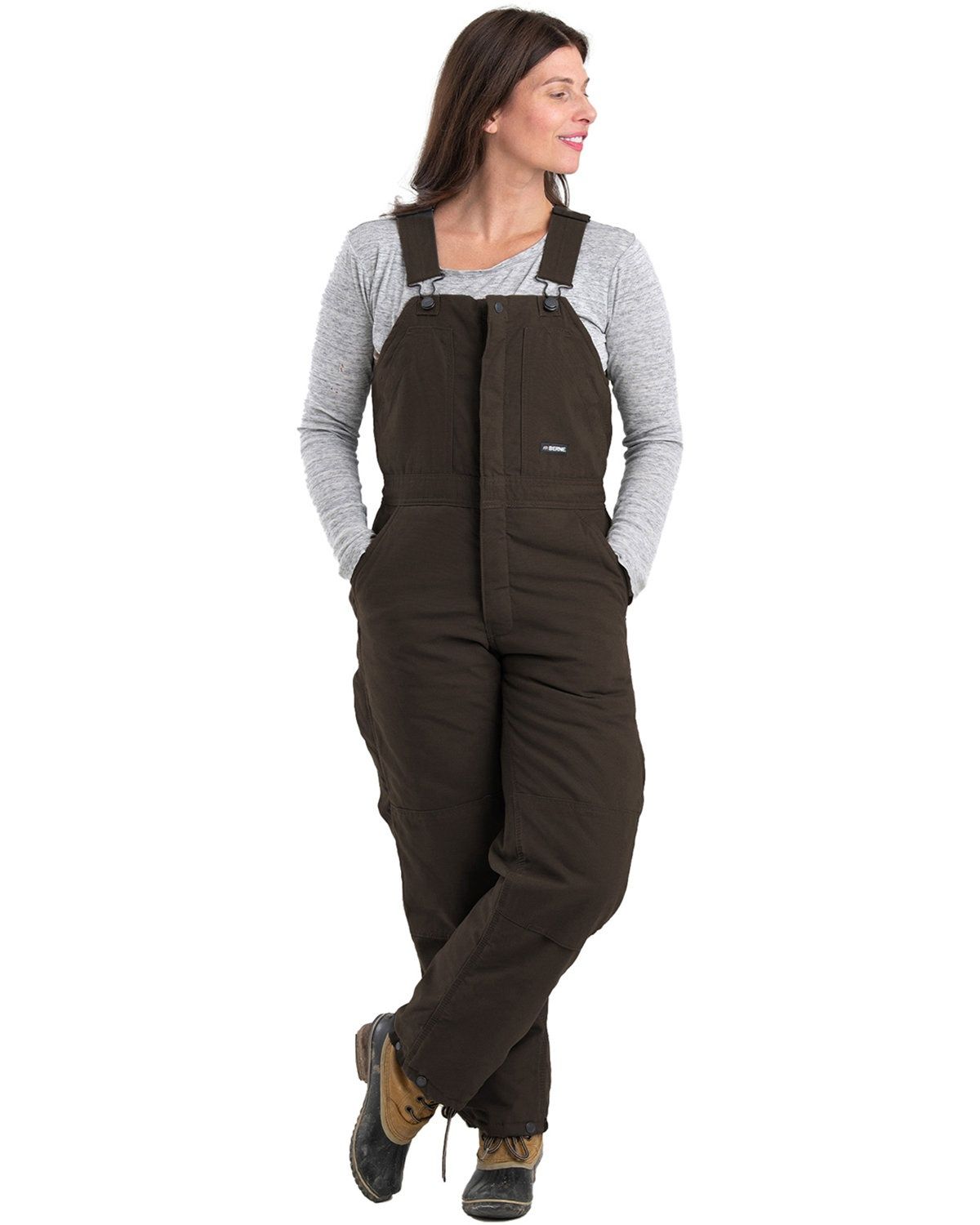 Berne Ladies Softstone Duck Insulated Bib Overall in Dark Brown