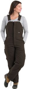 Am image of a Custom Berne Ladies Softstone Duck Insulated Bib Overall in Dark Brown!