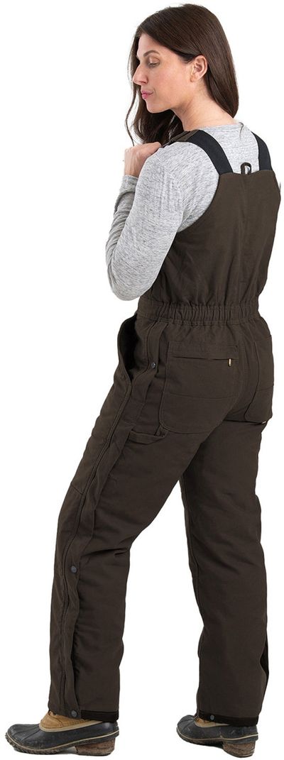 Am image of a Custom Berne Ladies Softstone Duck Insulated Bib Overall in Dark Brown!