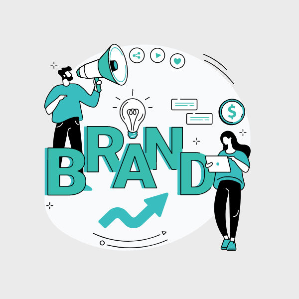 An image of a 3d graphic showing "BRAND" and other elements