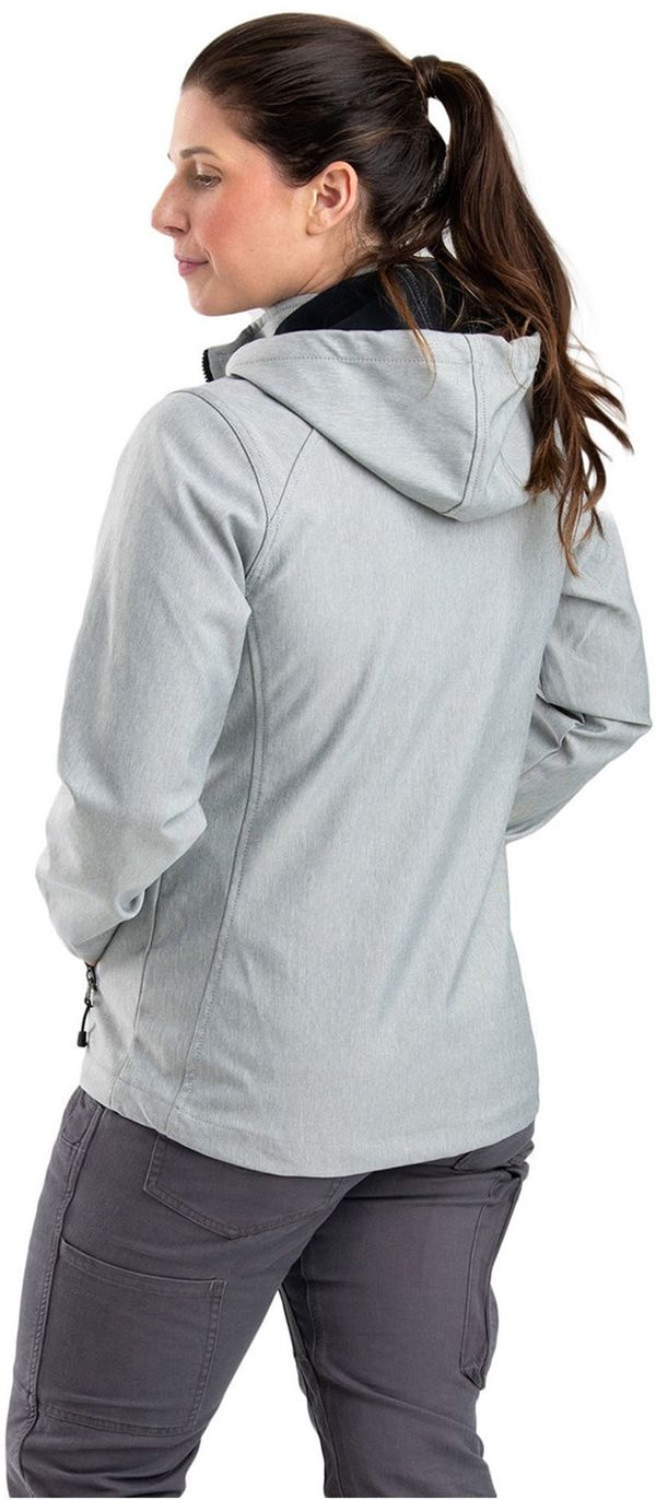 Am image of a Custom Berne Ladies' Hooded Softshell Jacket in Grey!