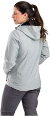 Am image of a Custom Berne Ladies' Hooded Softshell Jacket in Grey!
