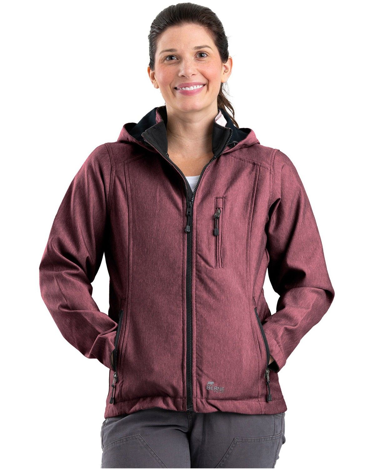 Berne Ladies' Hooded Softshell Jacket in Maroon