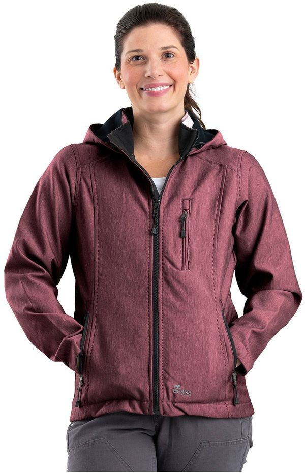 Am image of a Custom Berne Ladies' Hooded Softshell Jacket in Maroon!