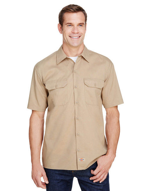Dickies Mens FLEX Short Sleeve Twill Work Shirt in Desert Sand
