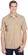 Am image of a Custom Dickies Mens FLEX Short Sleeve Twill Work Shirt in Desert Sand!
