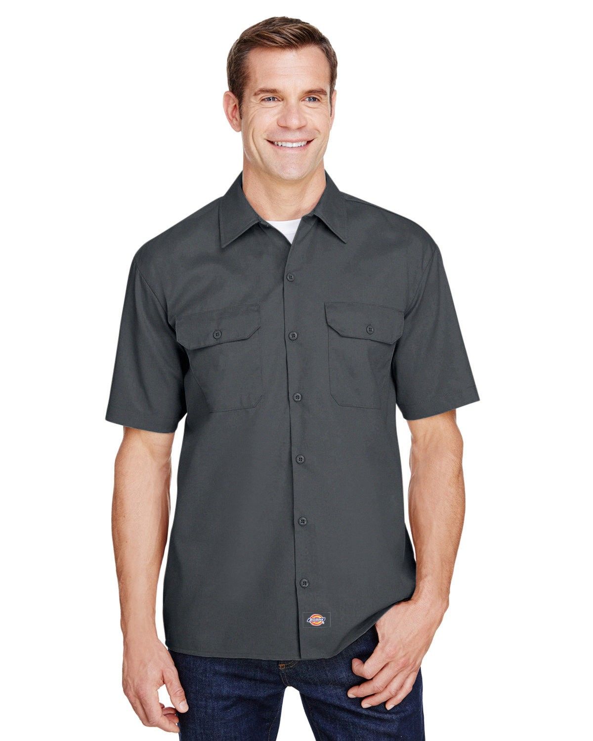 Dickies Mens FLEX Short Sleeve Twill Work Shirt in Charcoal