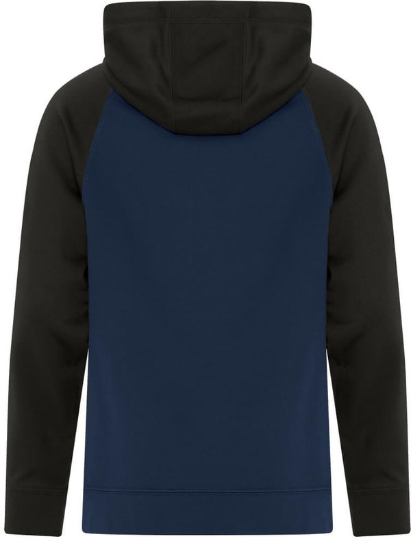 Am image of a Custom ATC Game Day Fleece Two Tone Hooded Youth Sweatshirt in True Navy/Black!