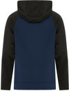 Am image of a Custom ATC Game Day Fleece Two Tone Hooded Youth Sweatshirt in True Navy/Black!