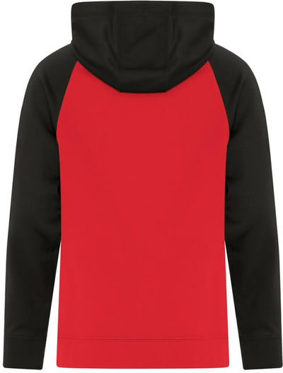 Am image of a Custom ATC Game Day Fleece Two Tone Hooded Youth Sweatshirt in True Red/Black!