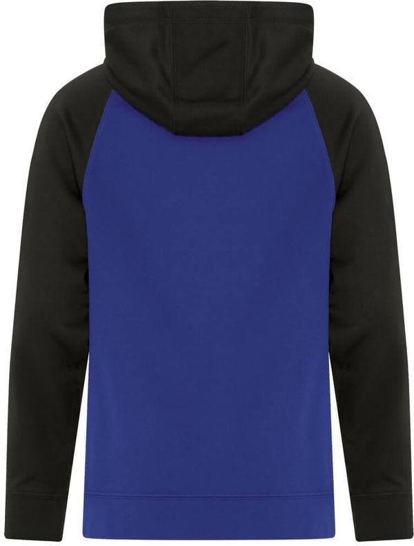 Am image of a Custom ATC Game Day Fleece Two Tone Hooded Youth Sweatshirt in True Royal/Black!