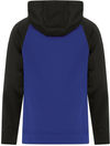 Am image of a Custom ATC Game Day Fleece Two Tone Hooded Youth Sweatshirt in True Royal/Black!