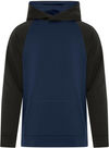 Am image of a Custom ATC Game Day Fleece Two Tone Hooded Youth Sweatshirt in True Navy/Black!