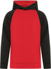 Am image of a Custom ATC Game Day Fleece Two Tone Hooded Youth Sweatshirt in True Red/Black!