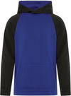 Am image of a Custom ATC Game Day Fleece Two Tone Hooded Youth Sweatshirt in True Royal/Black!